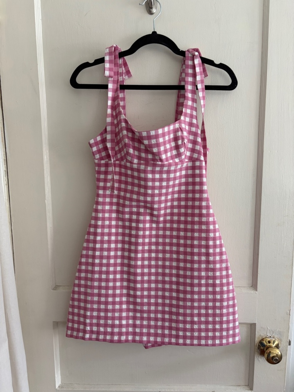 Zara Pink and White Gingham Tie-Shoulder Dress